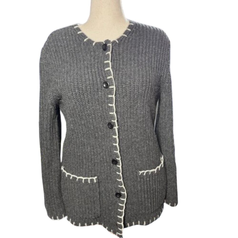 ALEX MILL Charcoal Grey Marylebone Blanket Stitch Trim Cardigan Jacket (Size M)